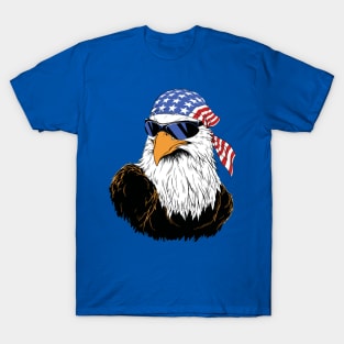 4th of July - Patriotic Eagle with Glasses - Flag USA - Sticker T-Shirt